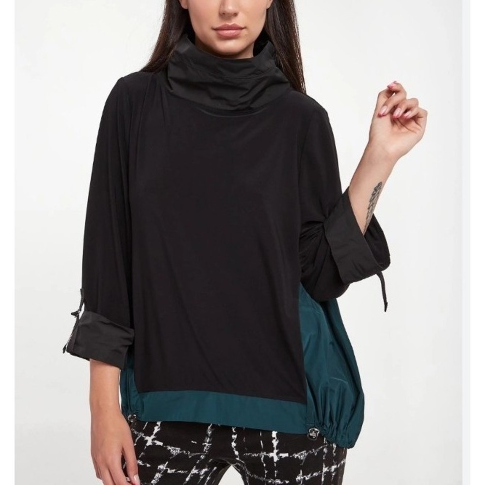 Joseph Ribcoff Contemporary lagenlook contrast hem mock neck boxy top Women SZ 6